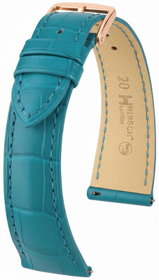 bracelet en cuir Hirsch London L 04207083-7, bleu, cuir d'alligator, longueur L, Quick Release