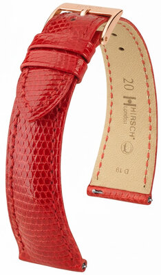 bracelet en cuir Hirsch London L 04266020-7, rouge, cuir de lézard, longueur L, Quick Release