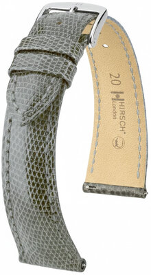 bracelet en cuir Hirsch London L 04266030-2, gris, cuir de lézard, longueur L, Quick Release