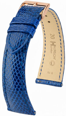bracelet en cuir Hirsch London L 04266085-7, bleu, cuir de lézard, longueur L, Quick Release