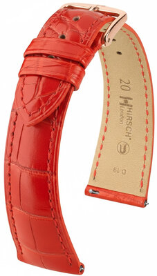 bracelet en cuir Hirsch London L 04307029-7, rouge, cuir d'alligator, longueur L, Quick Release