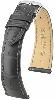 bracelet en cuir Hirsch London L 04307039-2, gris, cuir d'alligator, longueur L, Quick Release