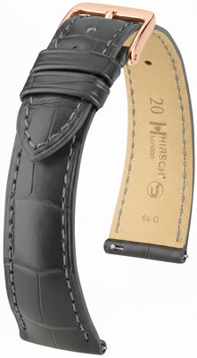 bracelet en cuir Hirsch London L 04307039-7, gris, cuir d'alligator, longueur L, Quick Release