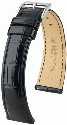 Bracelet en cuir Hirsch London L 04307050-2, noir, peau d'alligator, longueur L, Quick Release