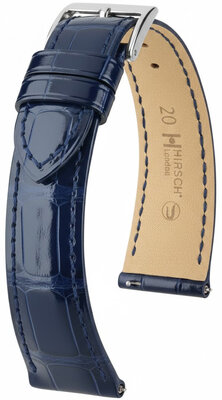Bracelet en cuir Hirsch London L 04307080-2, bleu, peau d'alligator, longueur L, Quick Release