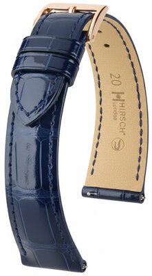 bracelet en cuir Hirsch London L 04307080-7, bleu, cuir d'alligator, longueur L, Quick Release