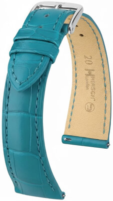 Bracelet en cuir Hirsch London L 04307083-2, bleu, cuir d'alligator, longueur L, Quick Release