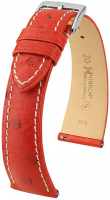 Bracelet en cuir Hirsch Massai Ostrich 04262121-2, rouge, peau d'autruche, Quick Release