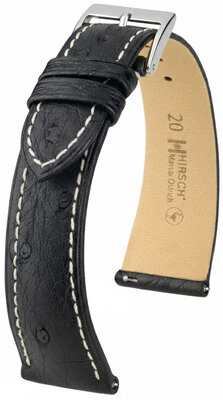 bracelet en cuir Hirsch Massai Ostrich L 04262051-2, noir, cuir d'autruche, longueur L, Quick Release