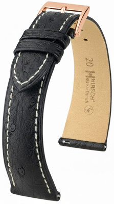 Bracelet en cuir Hirsch Massai Ostrich L 04262051-7, noir, cuir d'autruche, longueur L, Quick Release