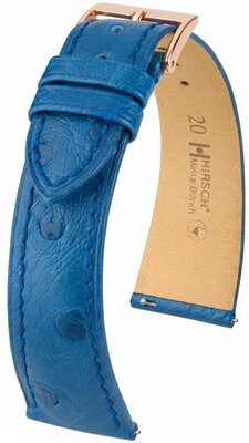 bracelet en cuir Hirsch Massai Ostrich L 04262085-7, bleu, cuir d'autruche, longueur L, Quick Release