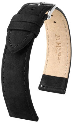 bracelet en cuir Hirsch Osiris Nubuk 03433150-2, noir, cuir de veau, longueur M, Quick Release