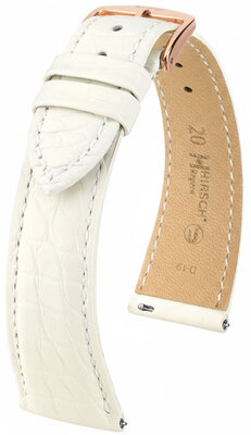 Bracelet en cuir Hirsch Regent 04107109-7, blanc, peau d'alligator, Quick Release