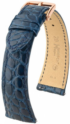 Bracelet en cuir Hirsch Regent 04107189-7, bleu, peau d'alligator, Quick Release
