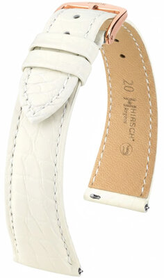 Bracelet en cuir Hirsch Regent L 04107009-7, blanc, cuir d'alligator, longueur L, Quick Release