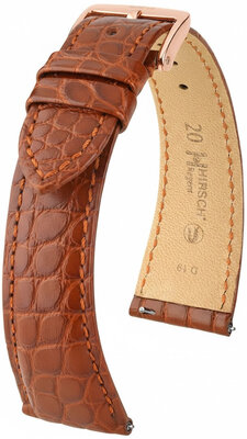 bracelet en cuir Hirsch Regent L 04107079-7, orange, peau d'alligator, longueur L, Quick Release