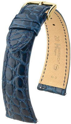 Bracelet en cuir Hirsch Regent L 04107089-1, bleu, cuir d'alligator, longueur L, Quick Release
