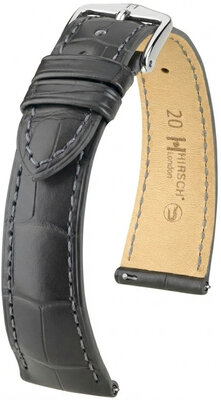 Bracelet en cuir Hirsch London L 04207039-2, gris, cuir d'alligator, longueur L, Quick Release