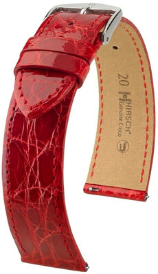 Bracelet en cuir Hirsch Genuine Croco 01808120-2, rouge, peau de crocodile, Quick Release