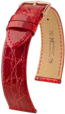 Bracelet en cuir Hirsch Genuine Croco 01808120-7, rouge, peau de crocodile, Quick Release