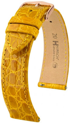 Bracelet en cuir Hirsch Genuine Croco L 01808072-7, jaune, cuir de crocodile, longueur L, Quick Release