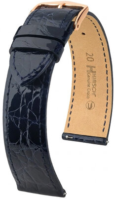 Bracelet en cuir Hirsch Genuine Croco L 01808080-7, bleu, cuir de crocodile, longueur L, Quick Release
