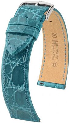 Bracelet en cuir Hirsch Genuine Croco L 01808083-2, bleu, cuir de crocodile, longueur L, Quick Release