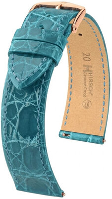 Bracelet en cuir Hirsch Genuine Croco L 01808083-7, bleu, cuir de crocodile, longueur L, Quick Release