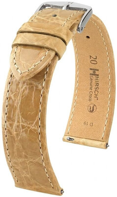 bracelet en cuir Hirsch Genuine Croco L 01808090-2, beige, cuir de crocodile, longueur L, Quick Release