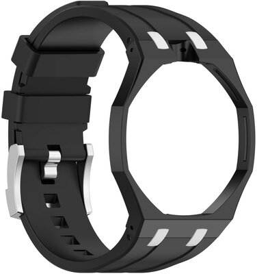bracelet en silicone Ricardo Pinzolo (pour Swatch Royal Pop), Black, avec pochette, couronne à 12h