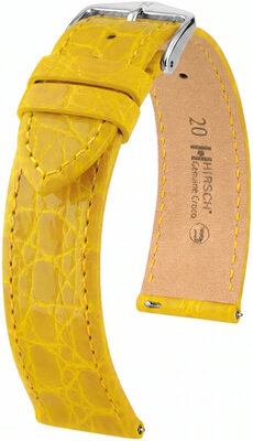 Bracelet en cuir Hirsch Genuine Croco 01808172-2, jaune, peau de crocodile, Quick Release