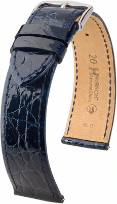 Bracelet en cuir Hirsch Genuine Croco 01808180-2, bleu, peau de crocodile, Quick Release