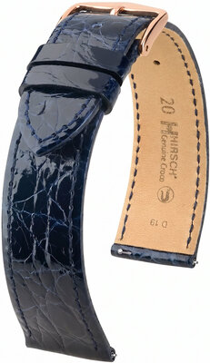 Bracelet en cuir Hirsch Genuine Croco 01808180-7, bleu, peau de crocodile, Quick Release