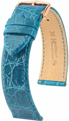 Bracelet en cuir Hirsch Genuine Croco 01808183-7, bleu, peau de crocodile, Quick Release
