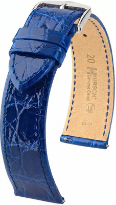 Bracelet en cuir Hirsch Genuine Croco 01808185-2, bleu, peau de crocodile, Quick Release