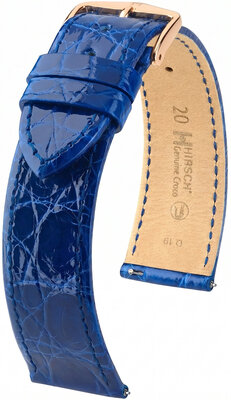 Bracelet en cuir Hirsch Genuine Croco 01808185-7, bleu, peau de crocodile, Quick Release