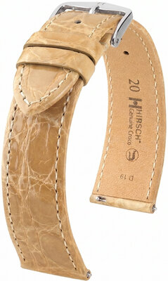 Bracelet en cuir Hirsch Genuine Croco 01808190-2, beige, peau de crocodile, Quick Release