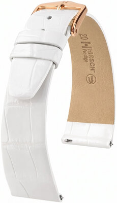 Bracelet en cuir Hirsch Prestige 02207100-7, blanc, peau d'alligator, Quick Release