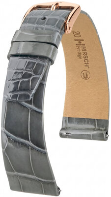 Bracelet en cuir Hirsch Prestige 02207130-7, gris, peau d'alligator, Quick Release