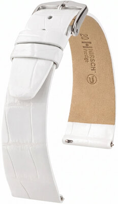 Bracelet en cuir Hirsch Prestige L 02207000-2, blanc, cuir d'alligator, longueur L, Quick Release