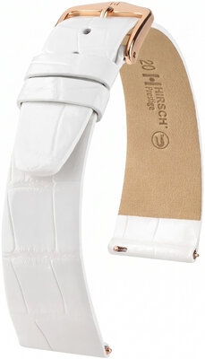 Bracelet en cuir Hirsch Prestige L 02207000-7, blanc, cuir d'alligator, longueur L, Quick Release