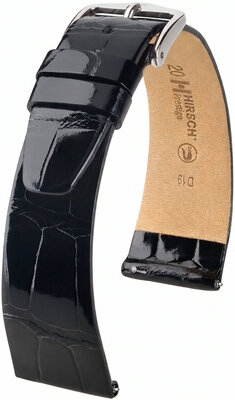 bracelet en cuir Hirsch Prestige L 02207050-2, noir, cuir d'alligator, longueur L, Quick Release