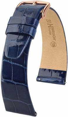 bracelet en cuir Hirsch Prestige L 02207080-7, bleu, cuir d'alligator, longueur L, Quick Release