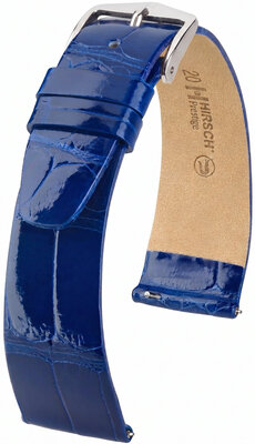 bracelet en cuir Hirsch Prestige L 02207082-2, bleu, cuir d'alligator, longueur L, Quick Release