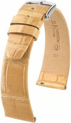 bracelet en cuir Hirsch Prestige L 02207090-2, beige, cuir d'alligator, longueur L, Quick Release