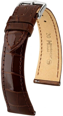 bracelet en cuir Hirsch London L 04207010-2, marron, cuir d'alligator, longueur L, Quick Release