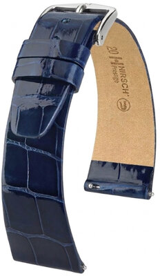 Bracelet en cuir Hirsch Prestige 02207180-2, bleu, peau d'alligator, Quick Release