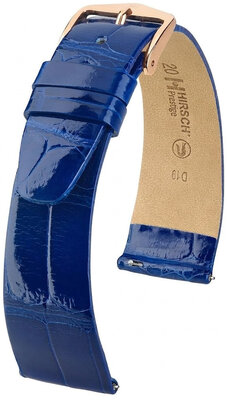 Bracelet en cuir Hirsch Prestige 02207182-7, bleu, peau d'alligator, Quick Release