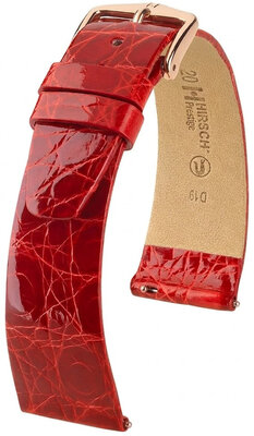 Bracelet en cuir Hirsch Prestige 02208120-7, rouge, peau de crocodile, Quick Release