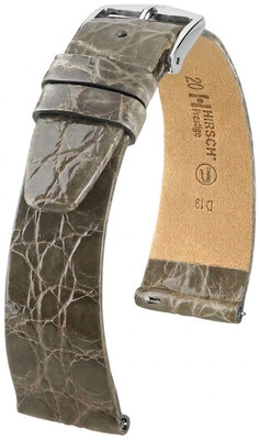Bracelet en cuir Hirsch Prestige 02208130-2, gris, peau de crocodile, Quick Release